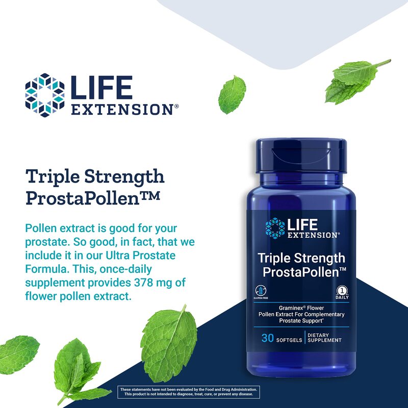 Life Extension Triple Strength Prosta Pollen - Prostate Health - 1 Daily - Gluten-Free - 30 Softgels